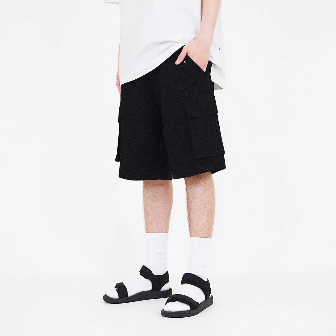 Men Slim Fit Twill Cargo Shorts - Black - SM2312194D