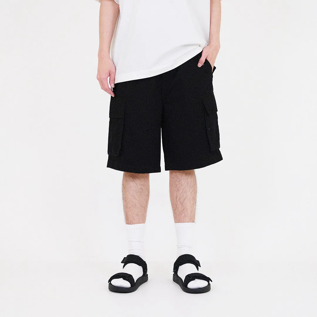 Men Slim Fit Twill Cargo Shorts - Black - SM2312194D