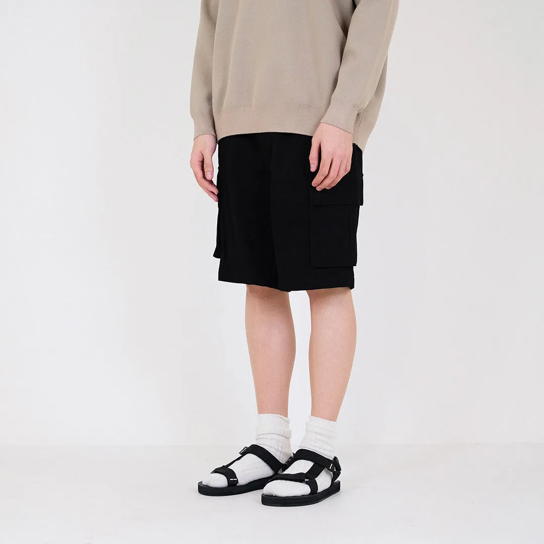 Men Slim Fit Twill Cargo Shorts - Black - SM2312194D