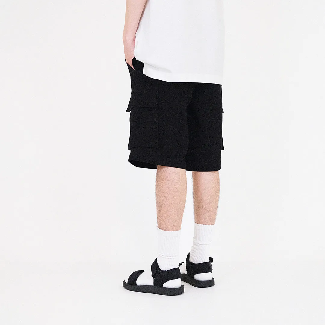 Men Slim Fit Twill Cargo Shorts - Black - SM2312194D