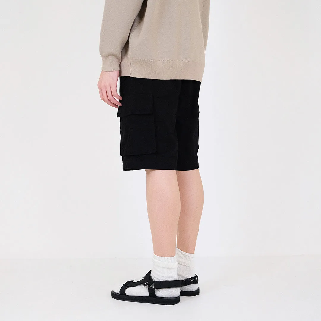 Men Slim Fit Twill Cargo Shorts - Black - SM2312194D