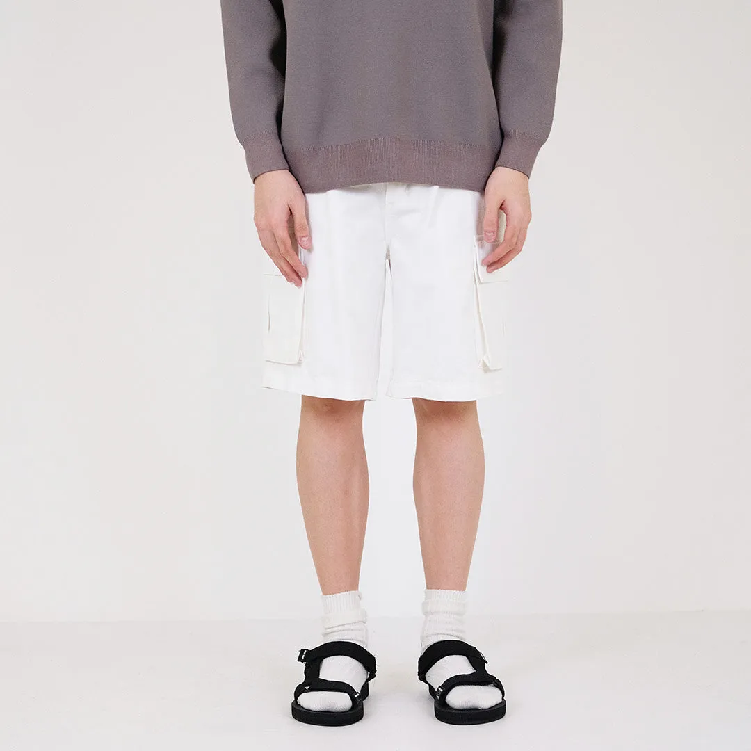 Men Slim Fit Twill Cargo Shorts - Off White - SM2312194A