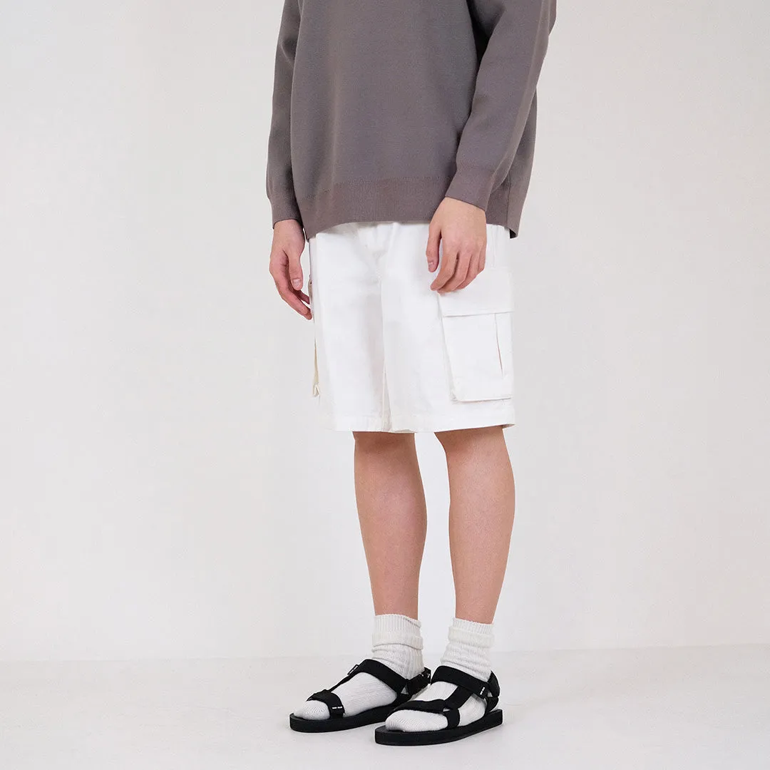Men Slim Fit Twill Cargo Shorts - Off White - SM2312194A