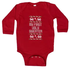 My First Ugly Sweater Long Sleeve (Red) / Baby Onesie