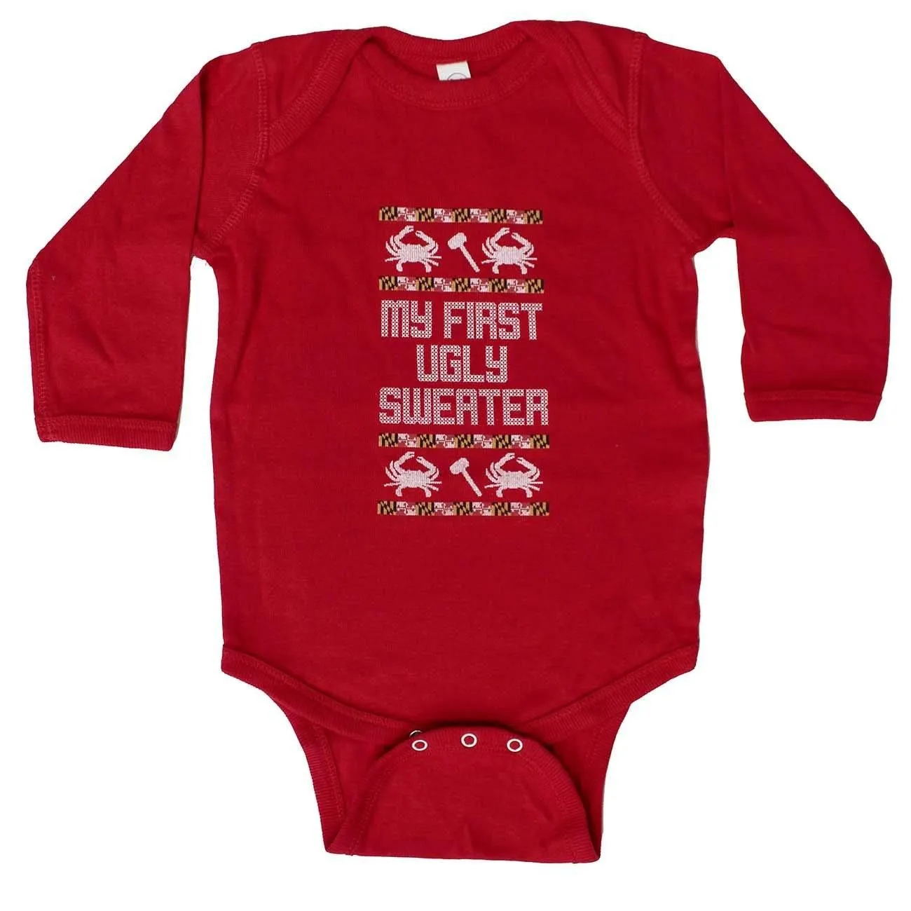 My First Ugly Sweater Long Sleeve (Red) / Baby Onesie