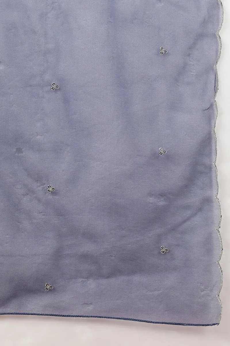 Navy Blue Poly Silk Yoke Design Sequined Straight Kurta Pant With Dupatta