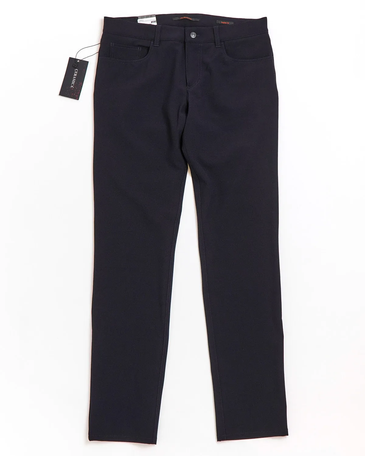 Navy 'Pipe' Regular Slim Fit Ceramica 5 Pocket Tech Dress Pants