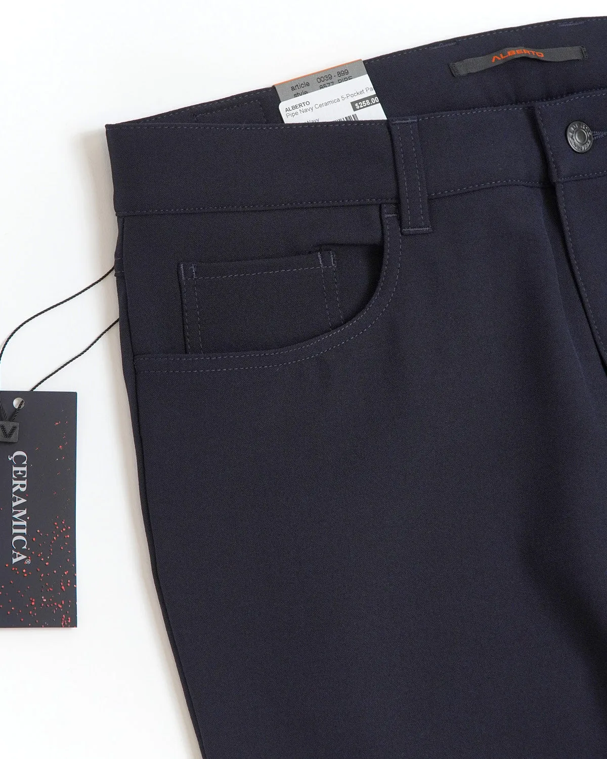 Navy 'Pipe' Regular Slim Fit Ceramica 5 Pocket Tech Dress Pants