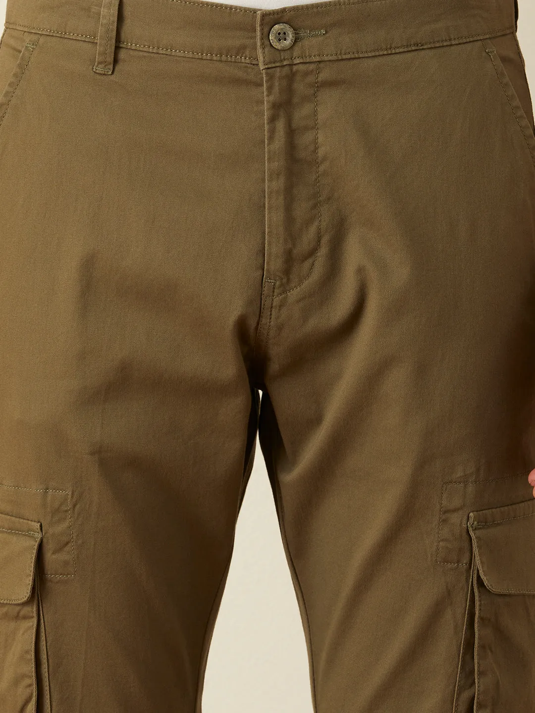 Olive Plain Cargo Pants