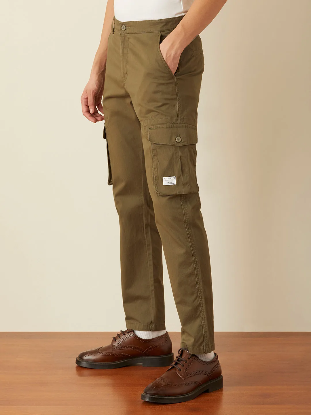 Olive Plain Cargo Pants