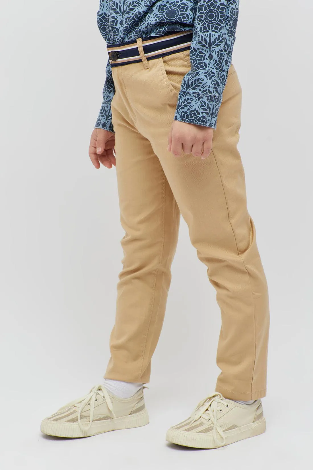 One Friday Striped Waist Beige Trouser
