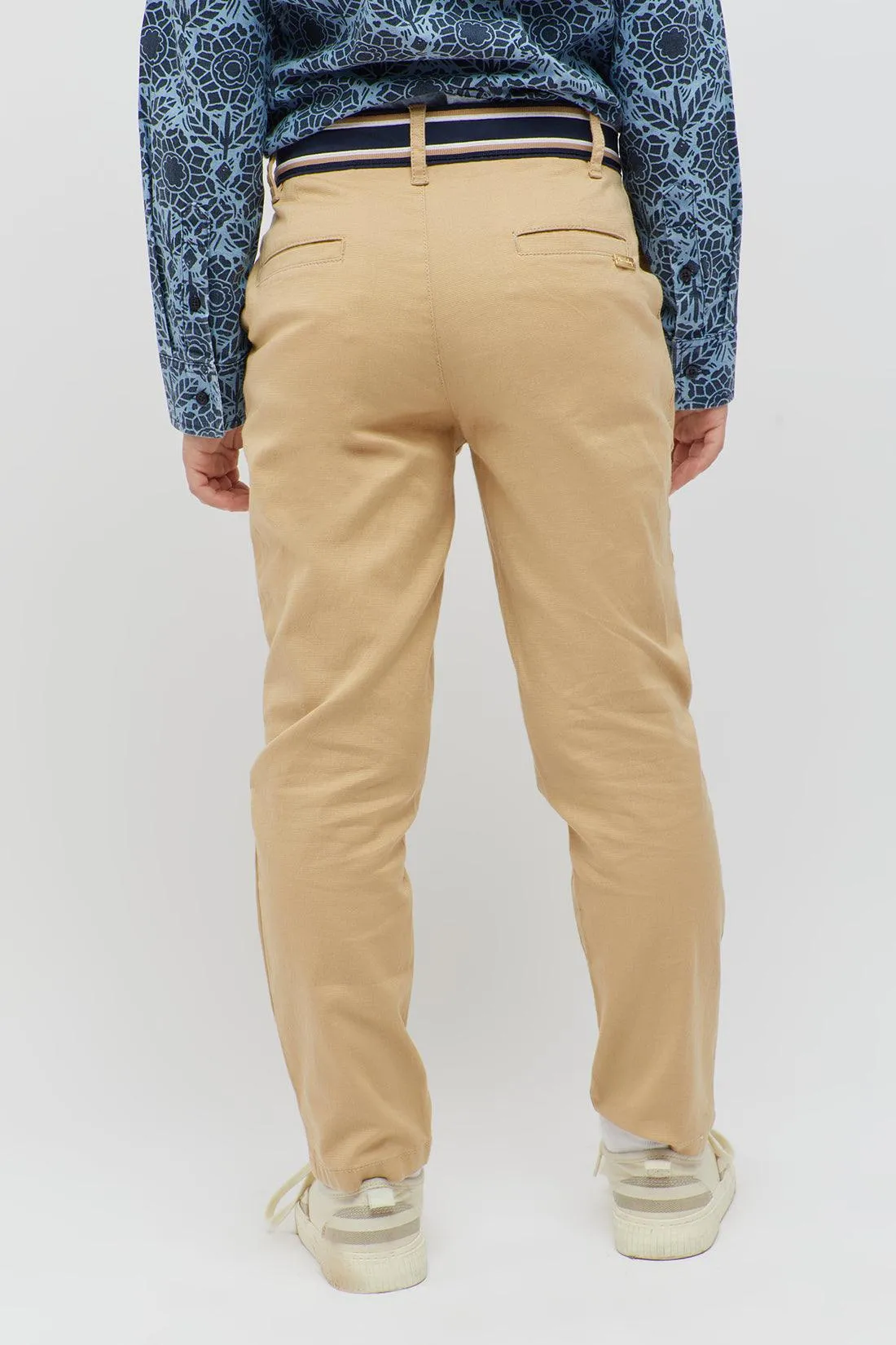 One Friday Striped Waist Beige Trouser