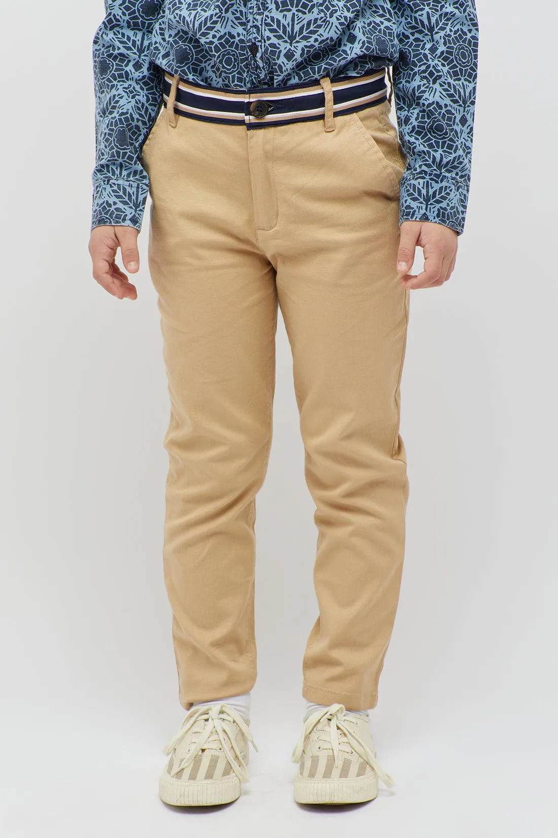 One Friday Striped Waist Beige Trouser