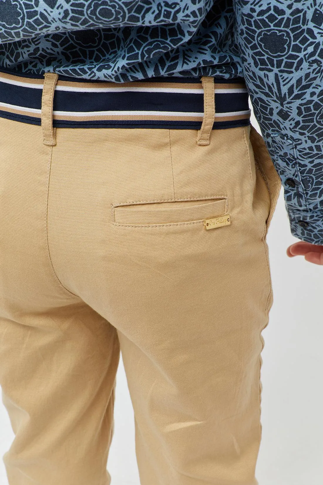 One Friday Striped Waist Beige Trouser