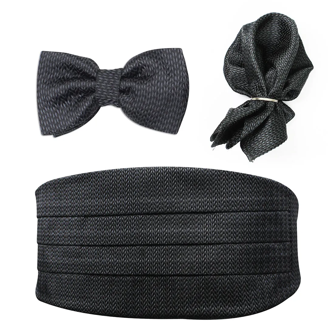 Peluche Regal Attire Black Cummerband & Bowtie Set