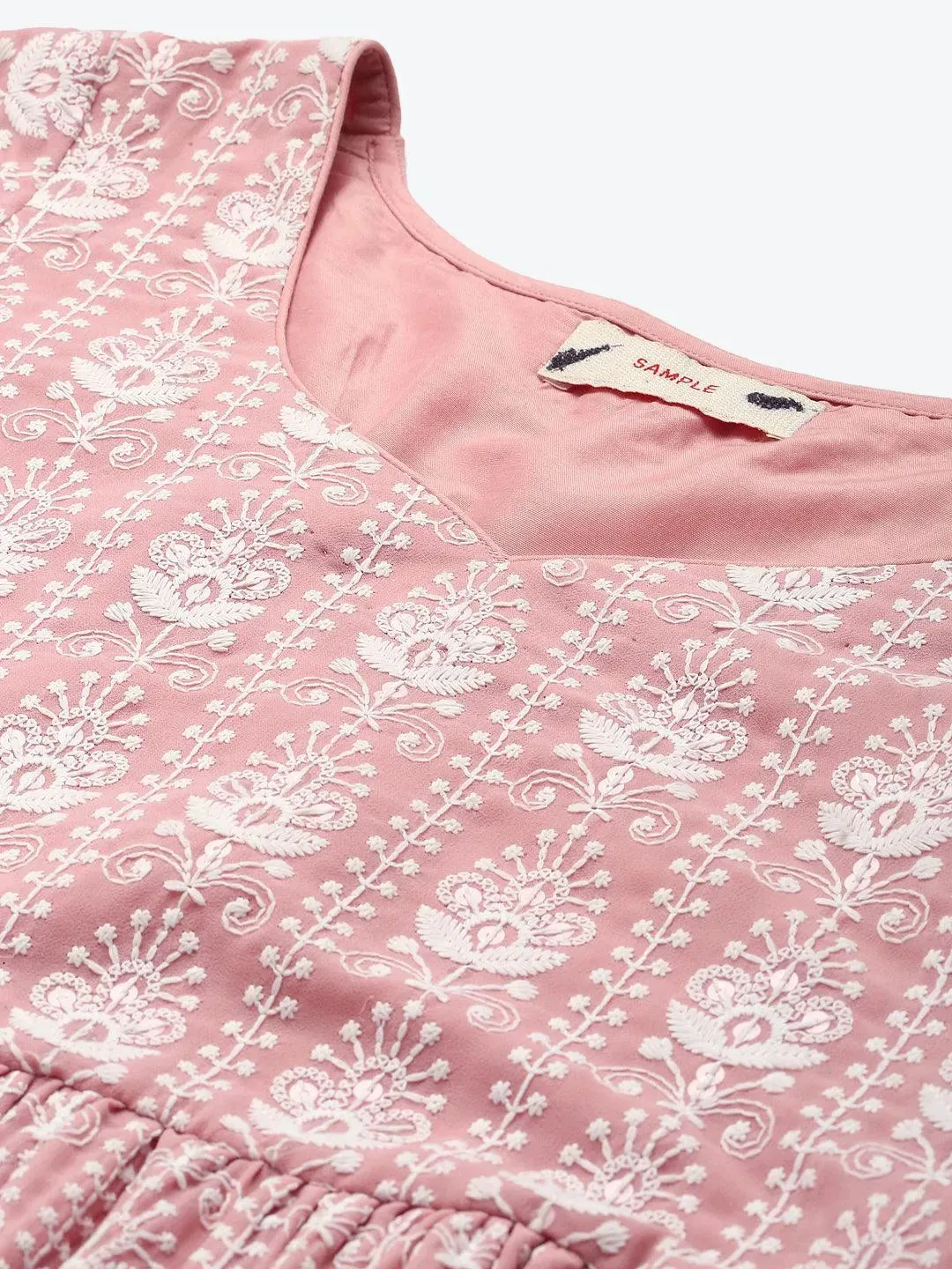 Pink Embroidered Georgette Pakistani Style Kurta With Sharara & Dupatta
