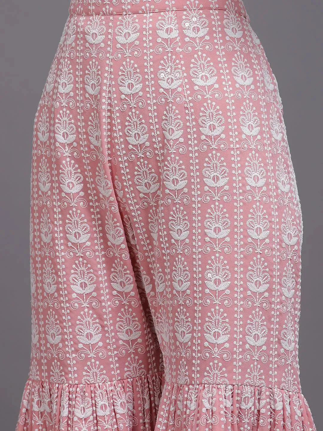 Pink Embroidered Georgette Pakistani Style Kurta With Sharara & Dupatta