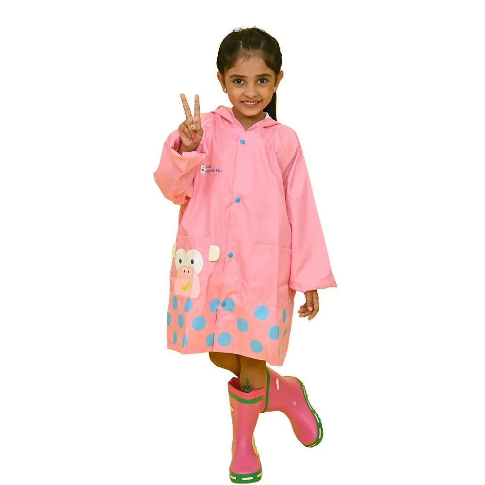 Pink Monkey Knee Length Raincoat for Kids