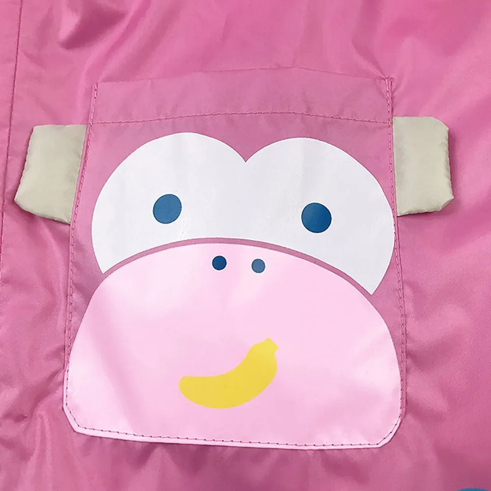 Pink Monkey Knee Length Raincoat for Kids