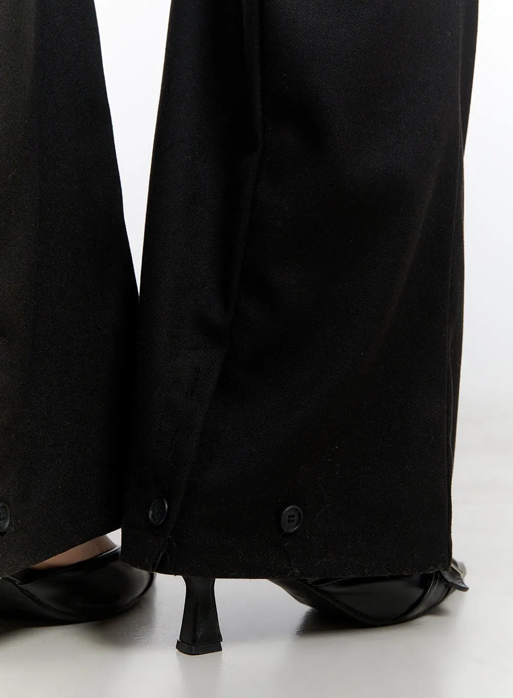 Pintuck Wool-Blend Flared Pants CN421