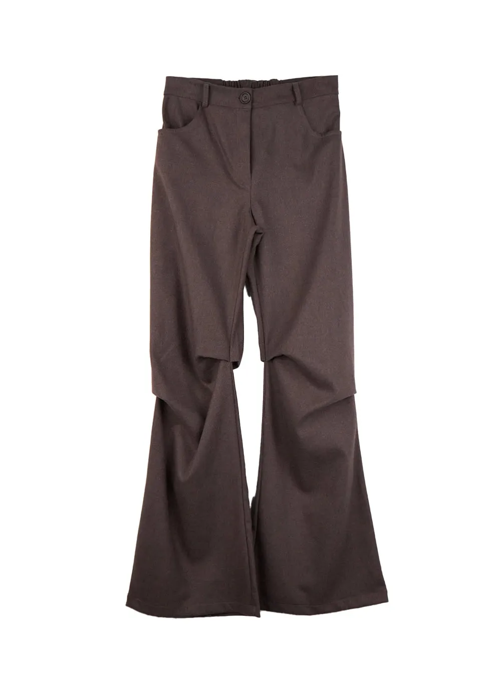 Pintuck Wool-Blend Flared Pants CN421