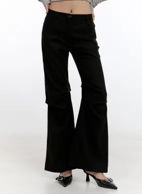 Pintuck Wool-Blend Flared Pants CN421