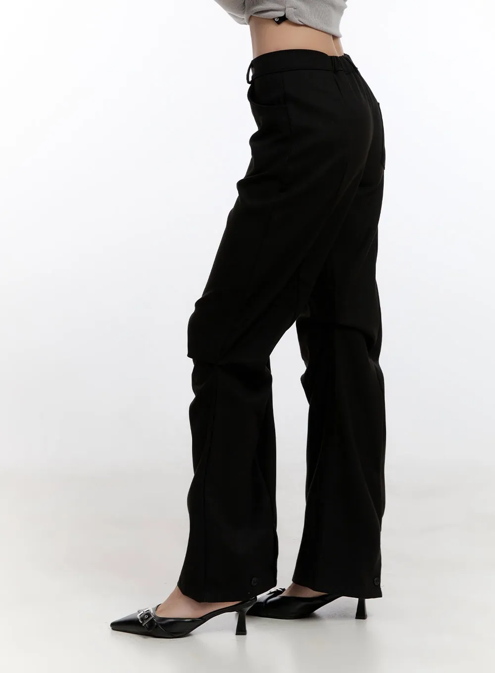 Pintuck Wool-Blend Flared Pants CN421