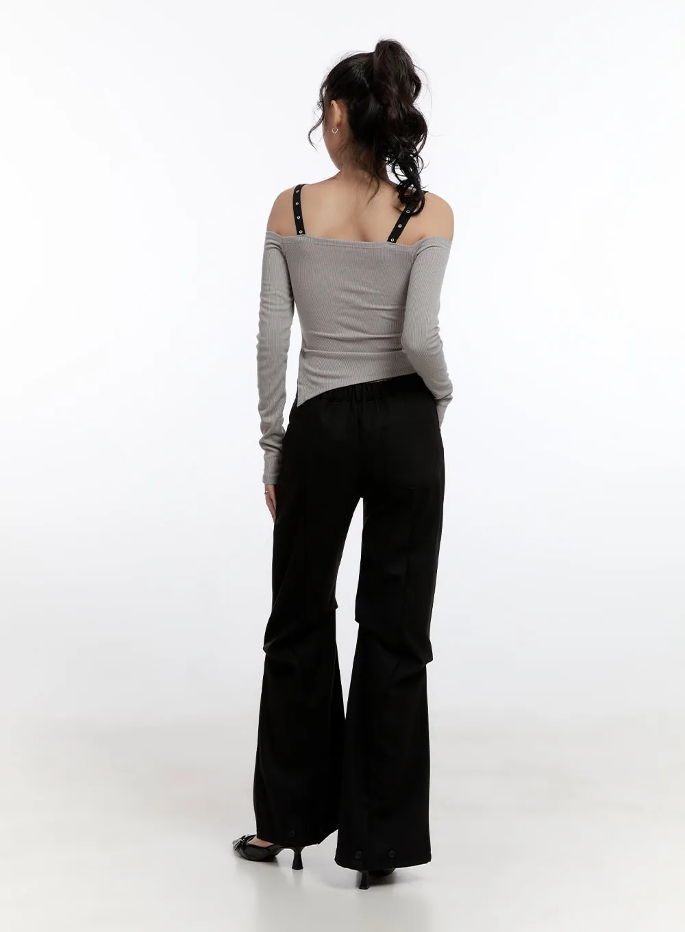 Pintuck Wool-Blend Flared Pants CN421