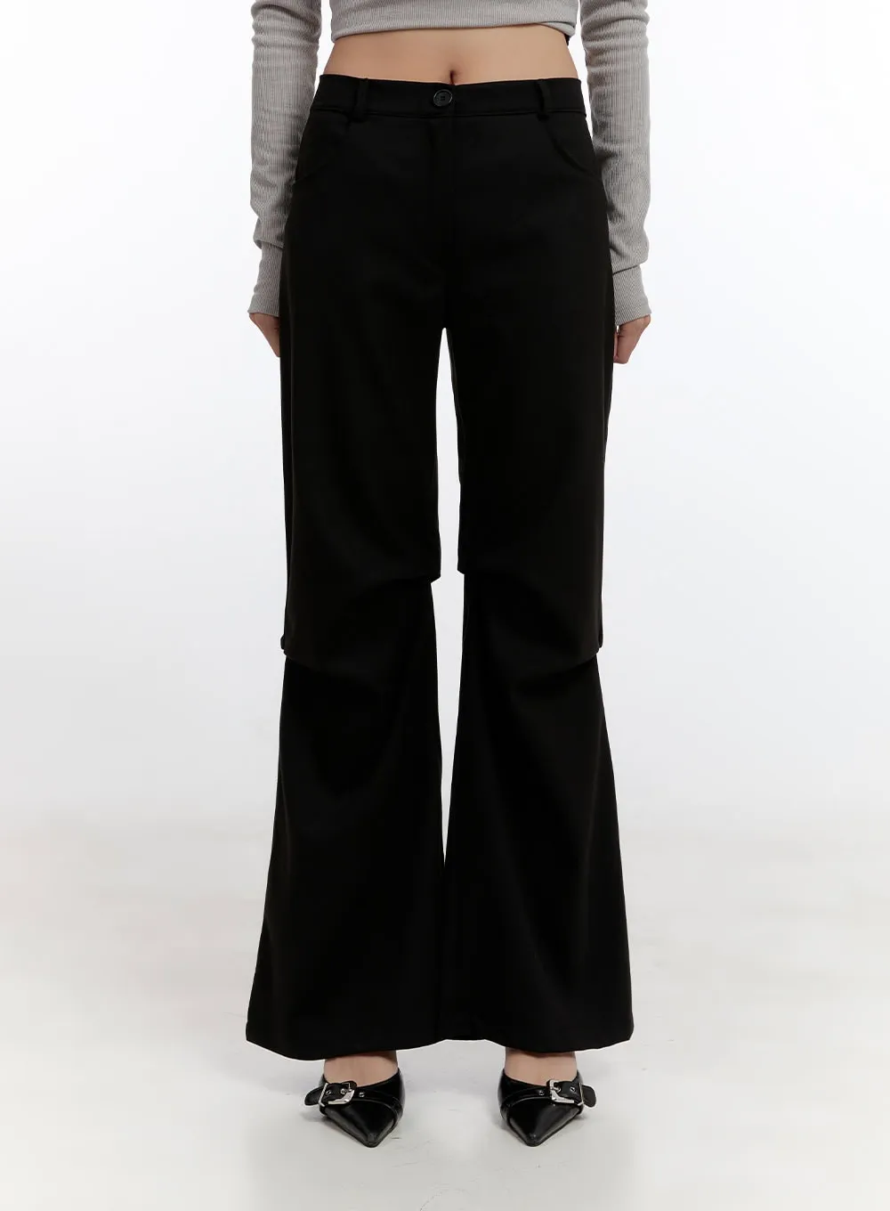 Pintuck Wool-Blend Flared Pants CN421