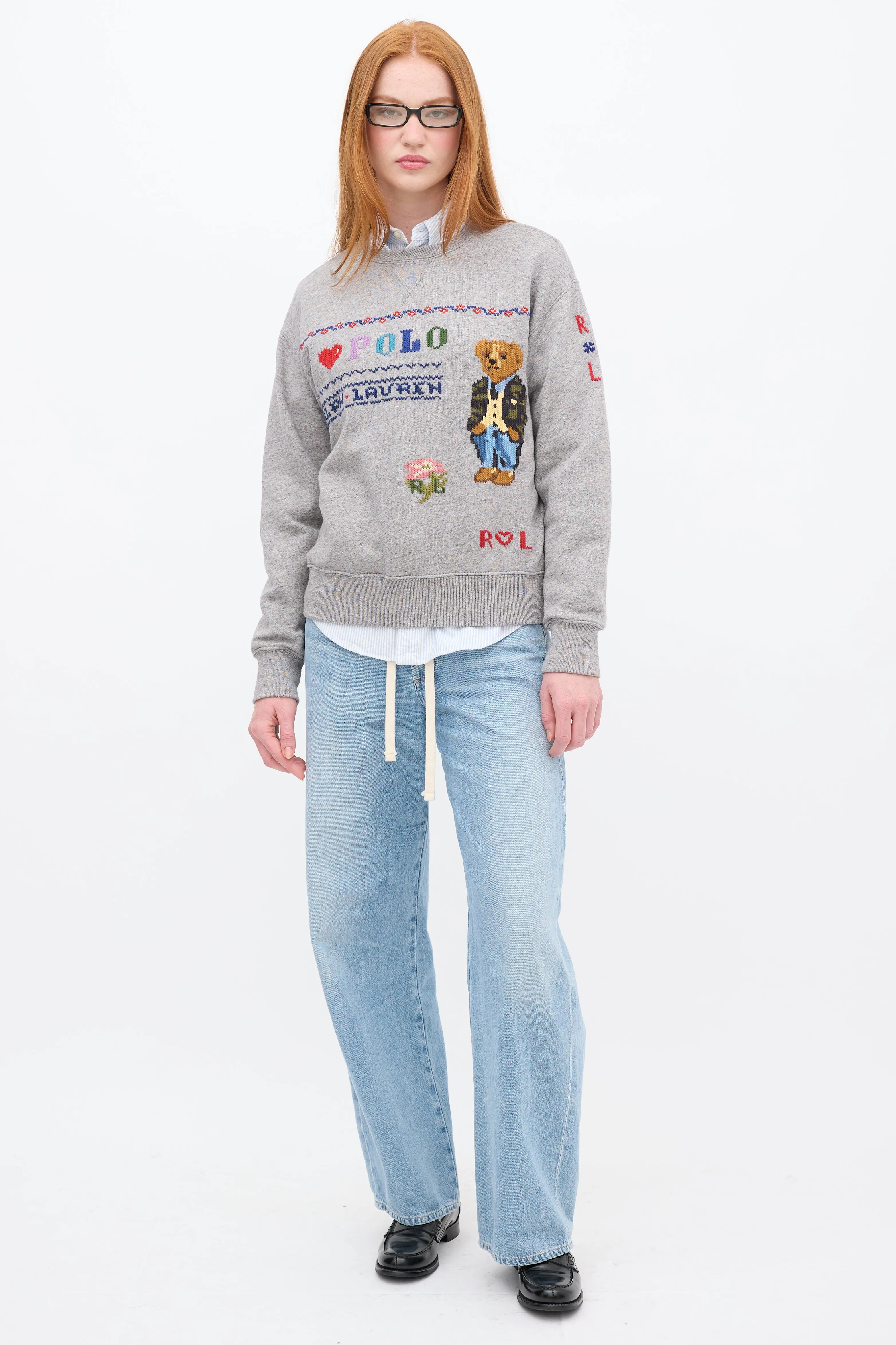 Polo Grey & Multi Embroidered Crewneck