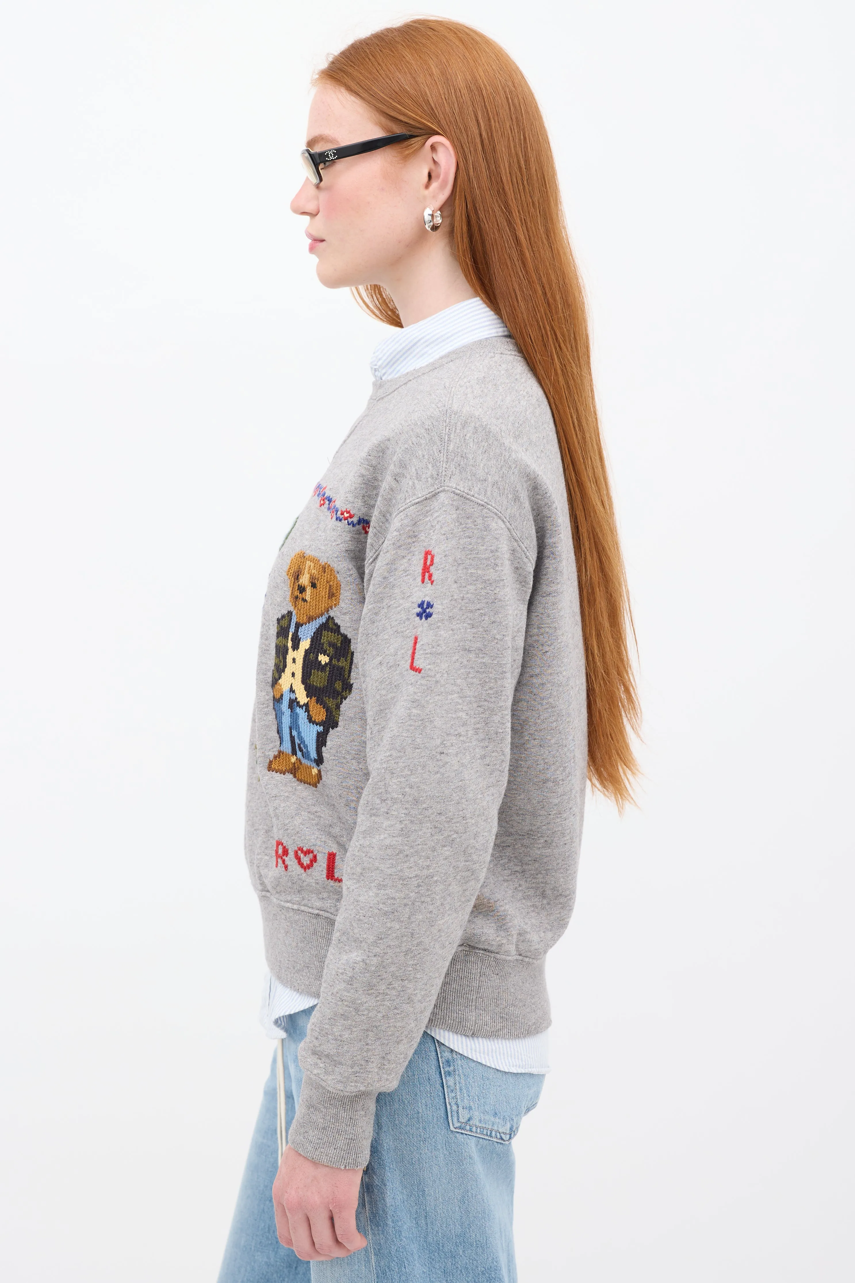 Polo Grey & Multi Embroidered Crewneck