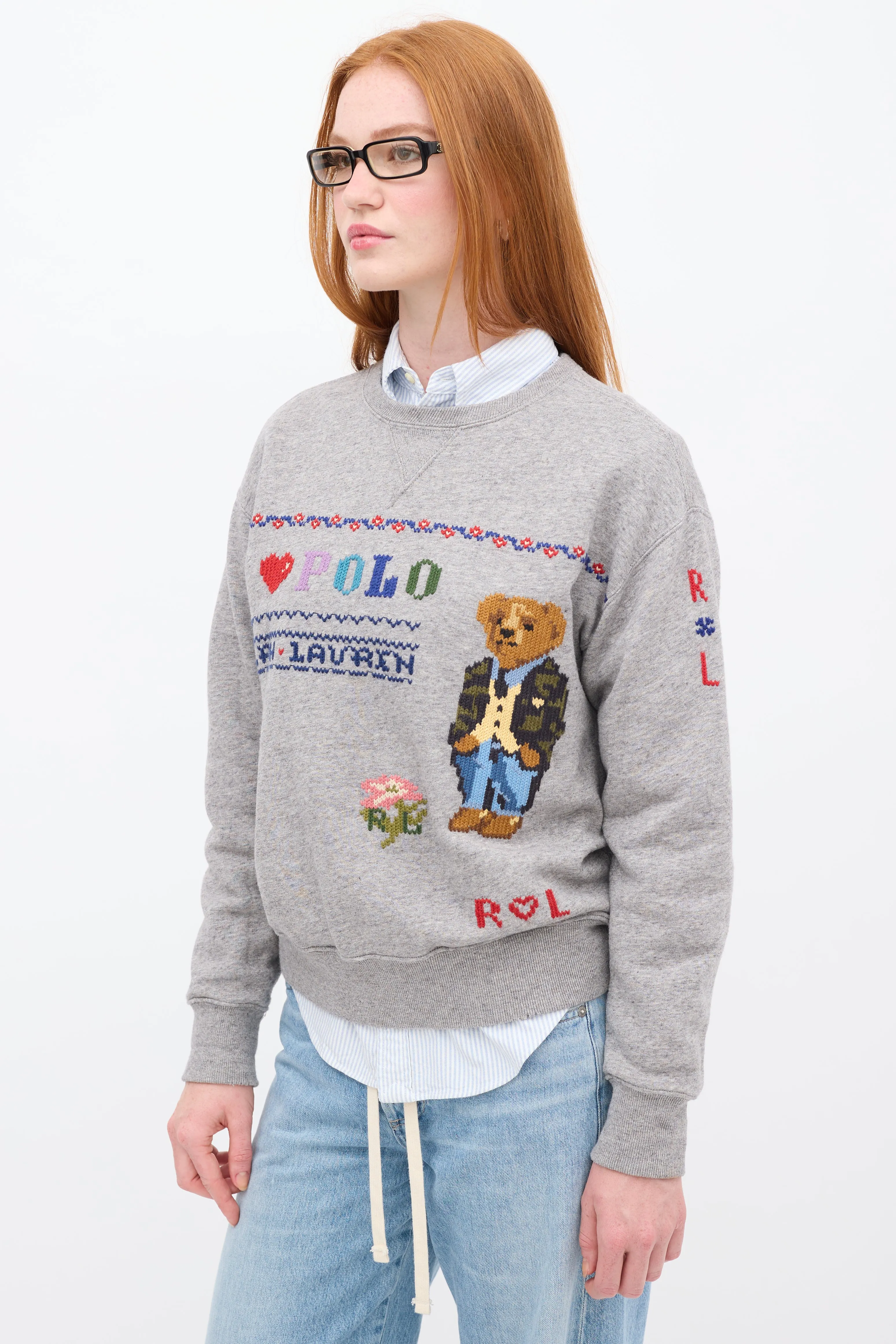 Polo Grey & Multi Embroidered Crewneck