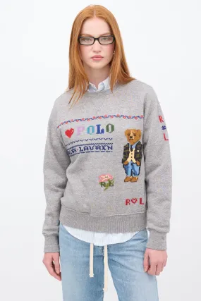 Polo Grey & Multi Embroidered Crewneck