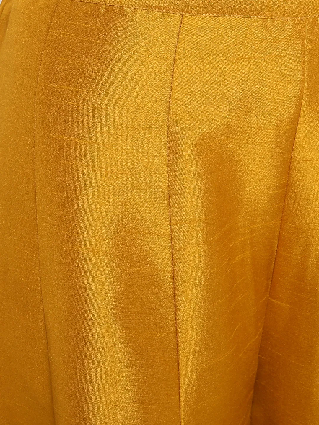Rayon Yellow Foil Print Kurta Palazzo Set with Cotton Slub Dupatta