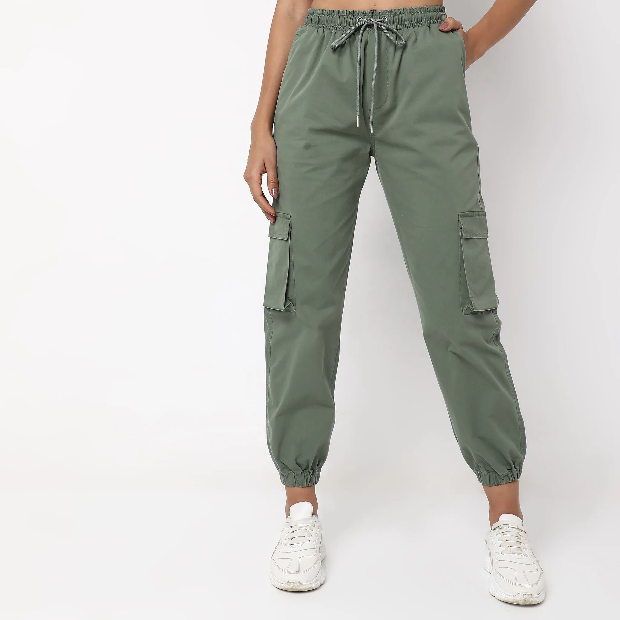 Regular Fit Solid High Rise Cargos