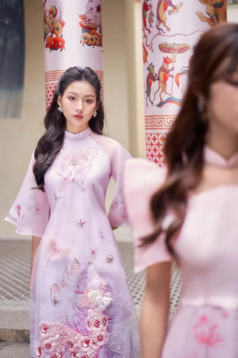 Reverie Fitted Flare Sleeved Organza Long Length Ao Dai