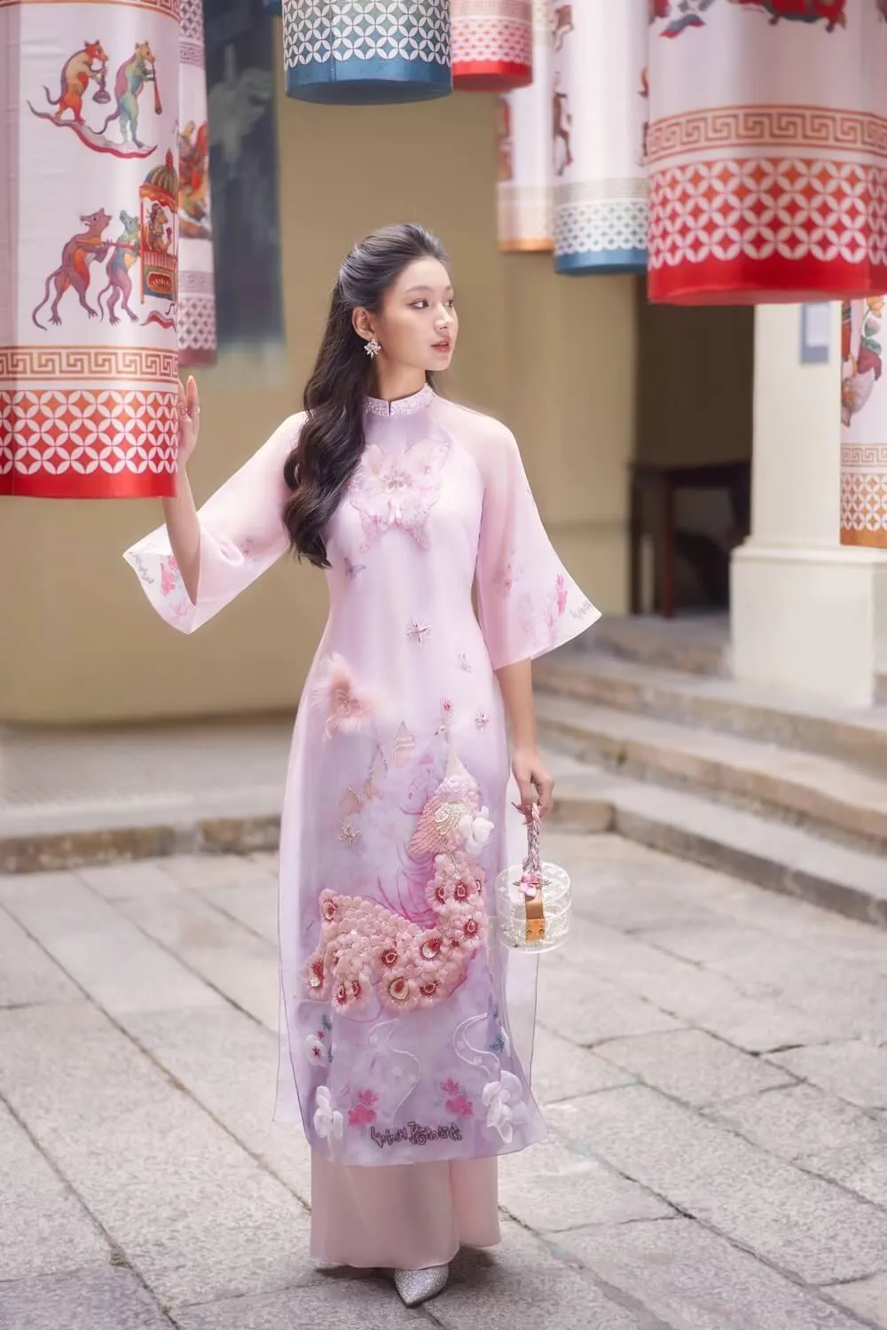 Reverie Fitted Flare Sleeved Organza Long Length Ao Dai