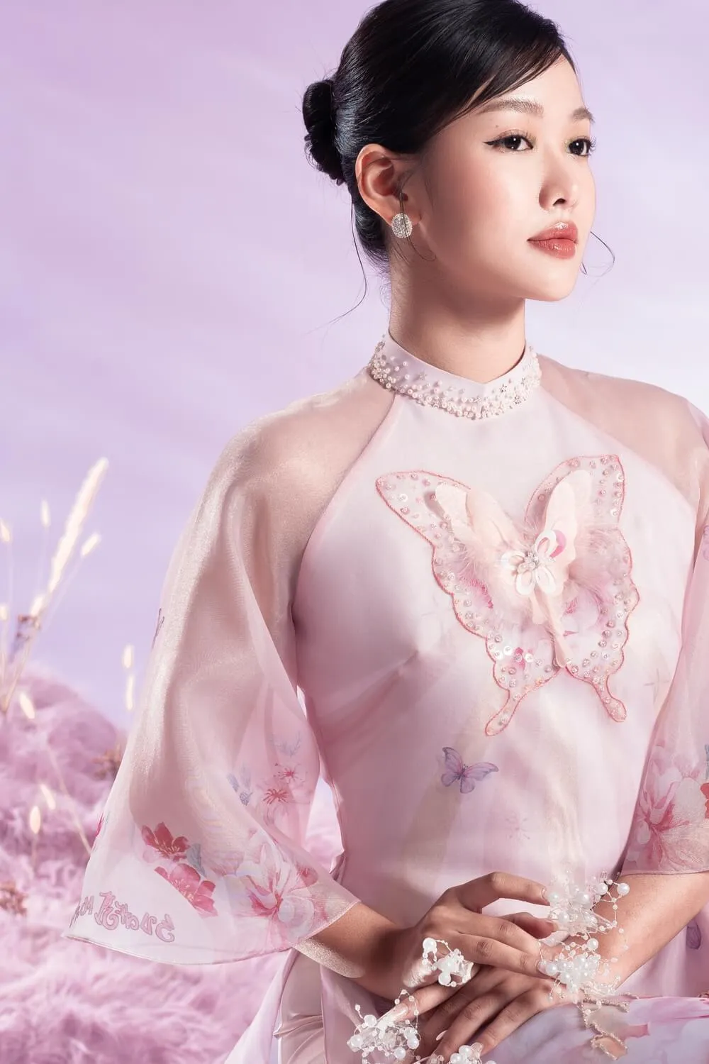 Reverie Fitted Flare Sleeved Organza Long Length Ao Dai