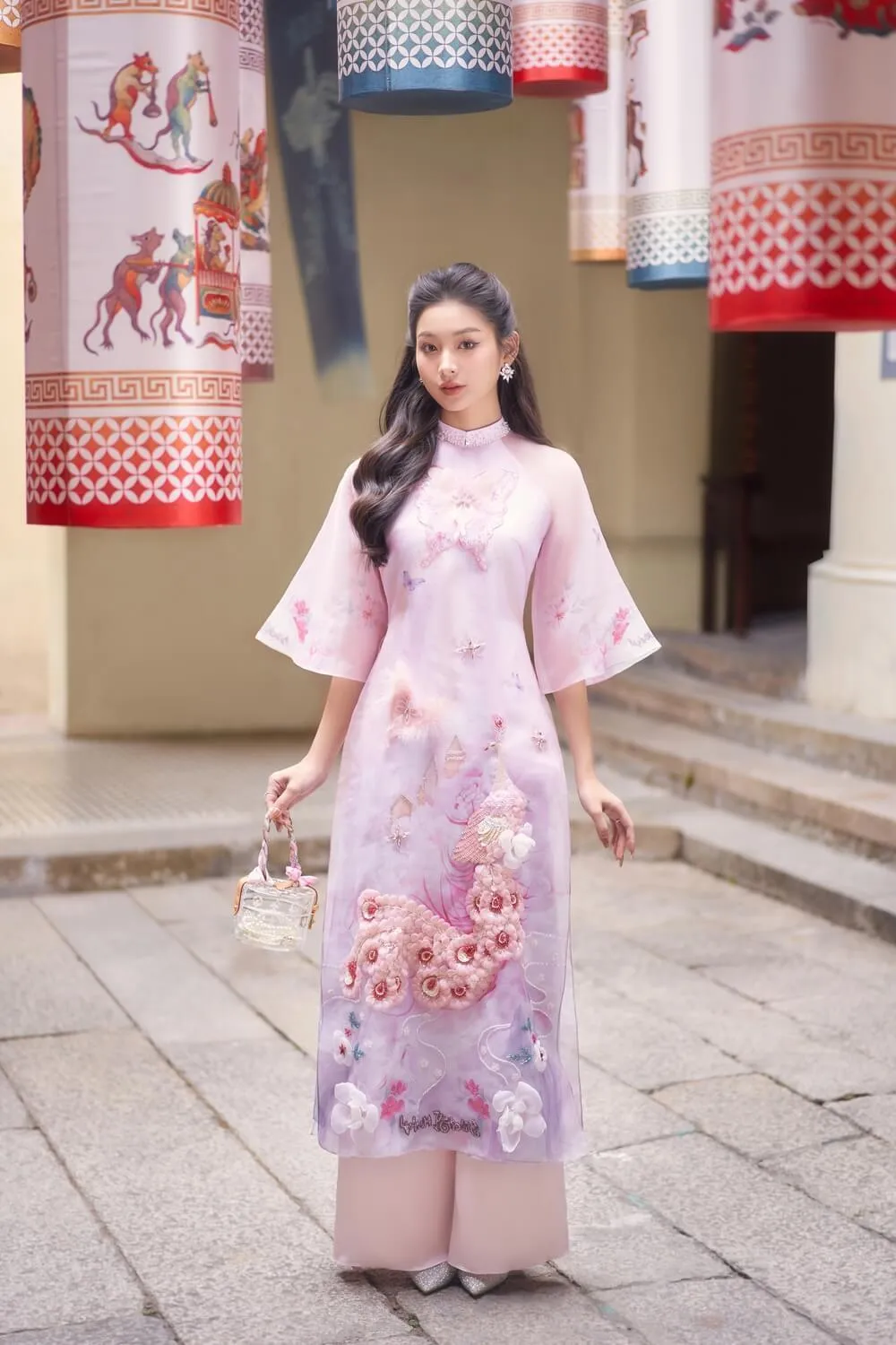 Reverie Fitted Flare Sleeved Organza Long Length Ao Dai