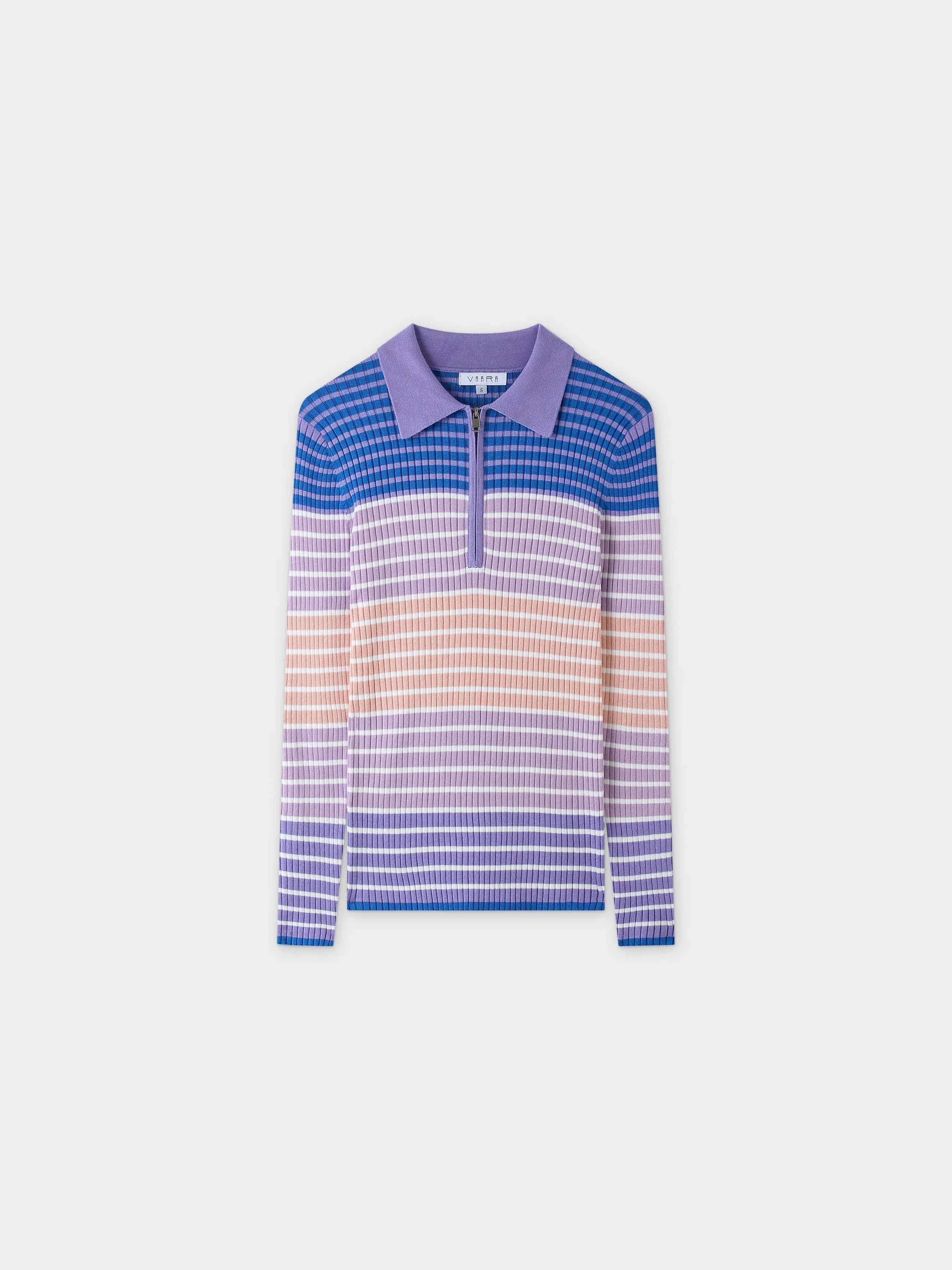 Ribbed Striped Polo Sweater-Shades of Purple