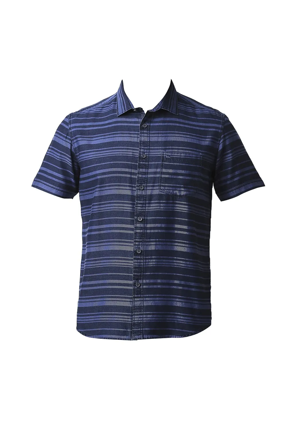 Slim Fit Indigo Weft Stripe Halfsleeves Shirt