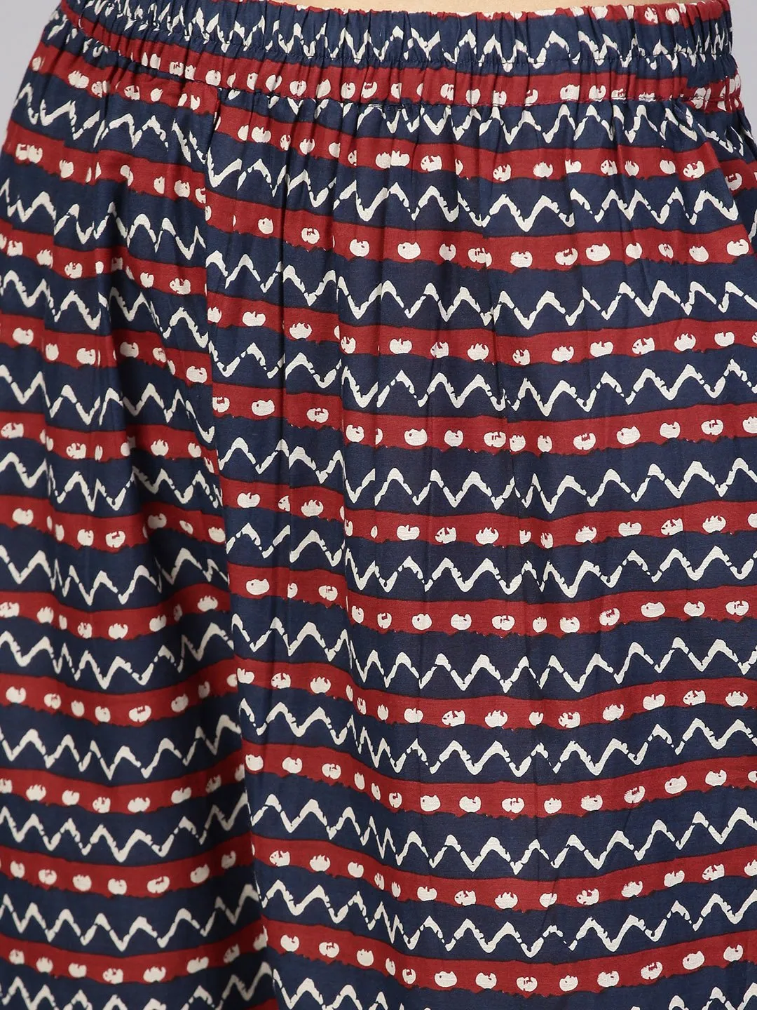 Solid Maroon Shirt Collared Kurta With Indigo Geometric Printed Pants