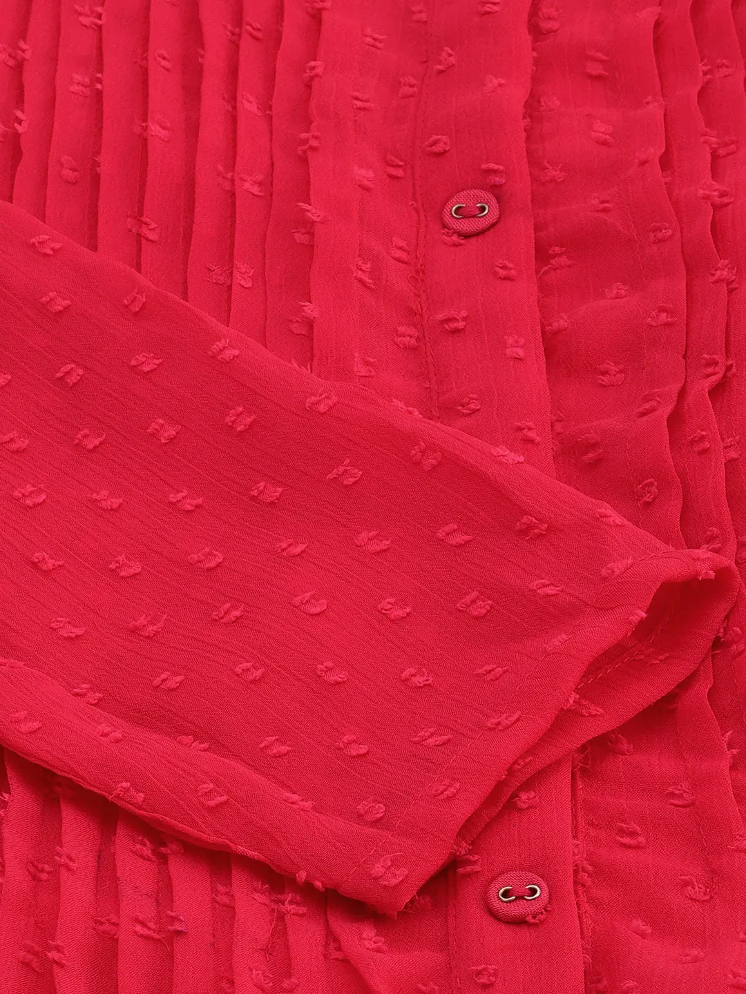 Solid Red Full Sleeves Poly Chiffon Dress