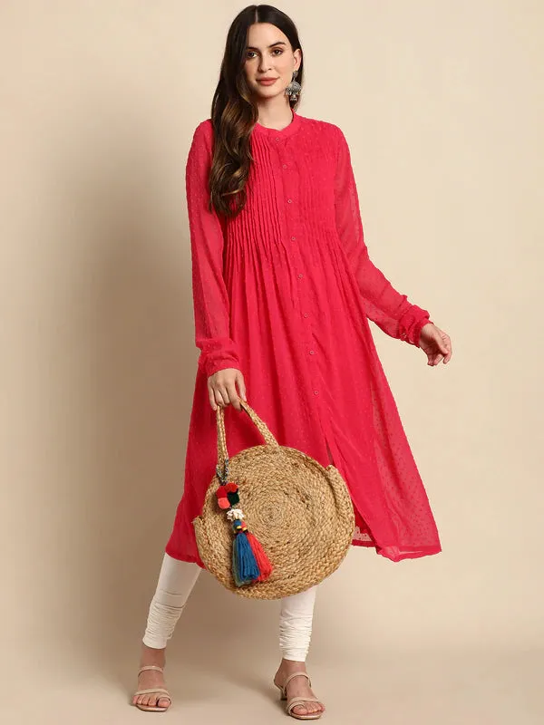 Solid Red Full Sleeves Poly Chiffon Dress