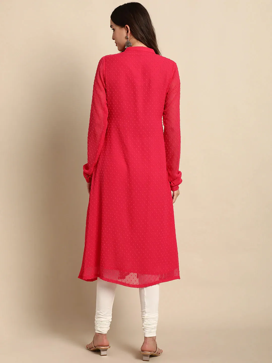 Solid Red Full Sleeves Poly Chiffon Dress