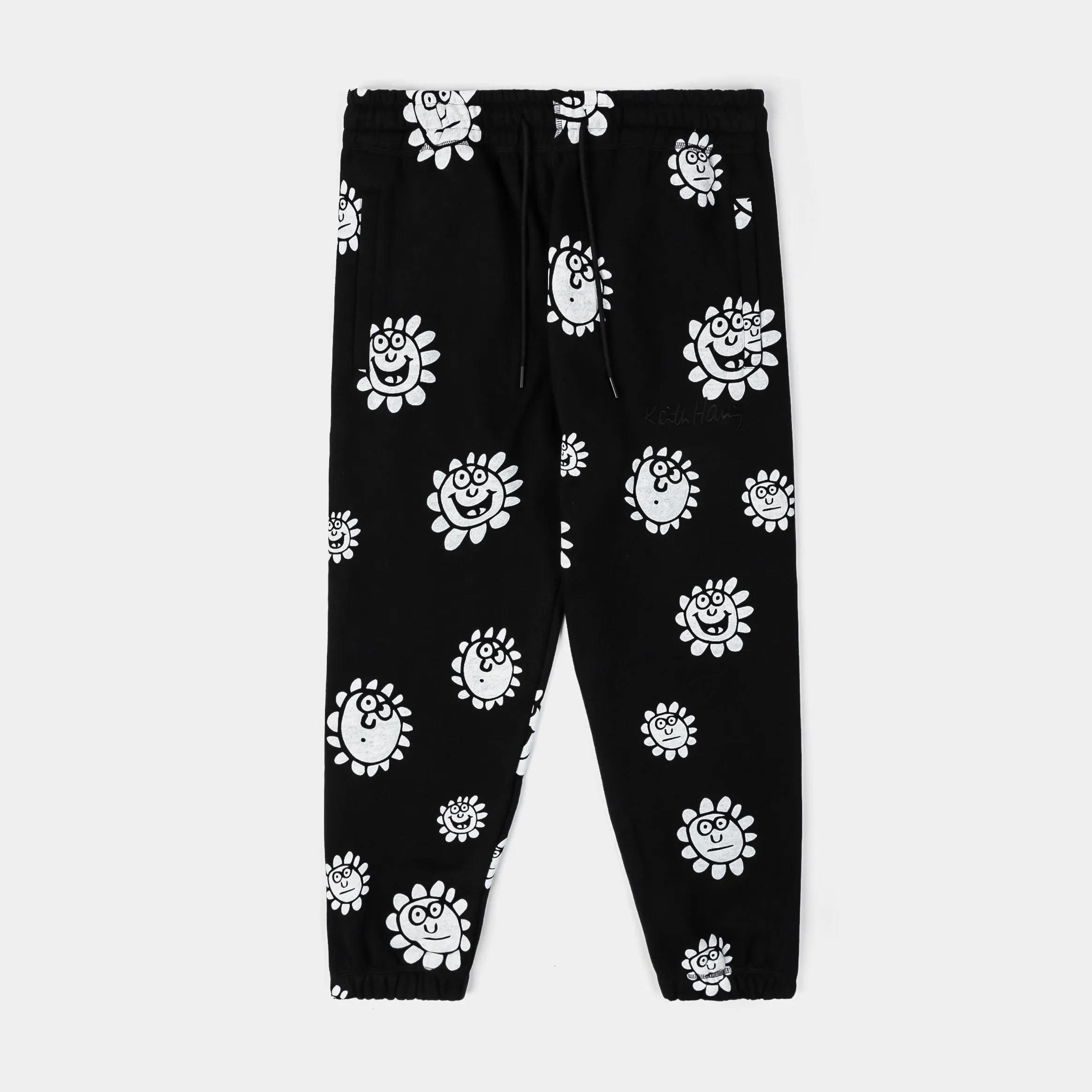 SP x Keith Haring White Flowers Joggers Mens Pants (Black/White)