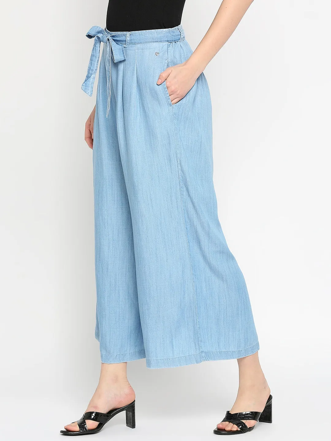 Spykar Women Light Blue Cotton Trouser