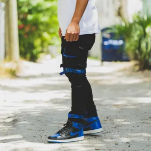 Strapped Up Slim Utility Jet Black Jeans Royal Straps