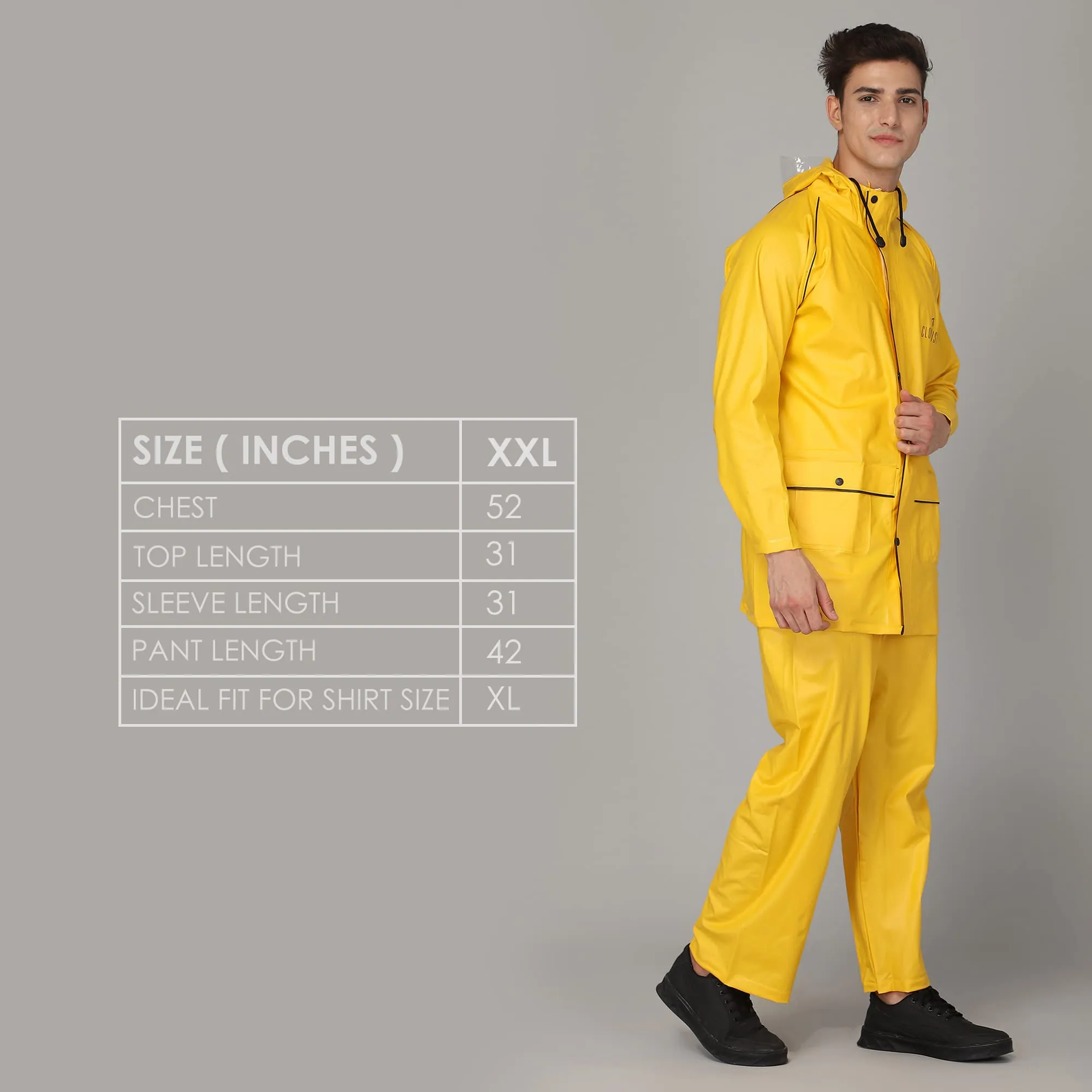 STRAUSS THE CLOWNFISH Roberto Series PVC Rain Coat for Men Waterproof for Bike With Hood Raincoat for Men Set of Top and Bottom Packed in a Matching Storage Bag (Yellow With Black Piping, Large)
