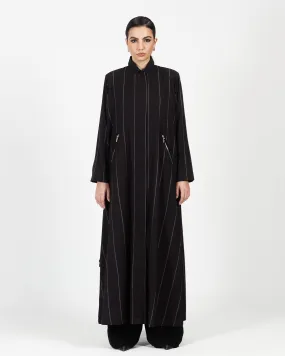 STRIPED DIAGONAL ZIPPER POCKET ABAYA